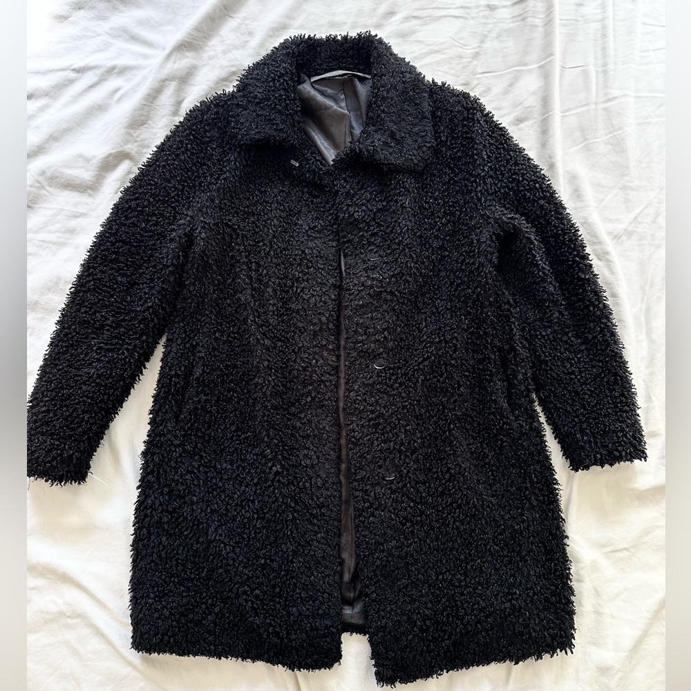 Twelfth Street By Cynthia Vincent Black Faux Fur Teddy Coat